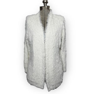 Ruby Rd. Women's White Faux Fur Open Front Cardigan with Sparkly Sequins Size M